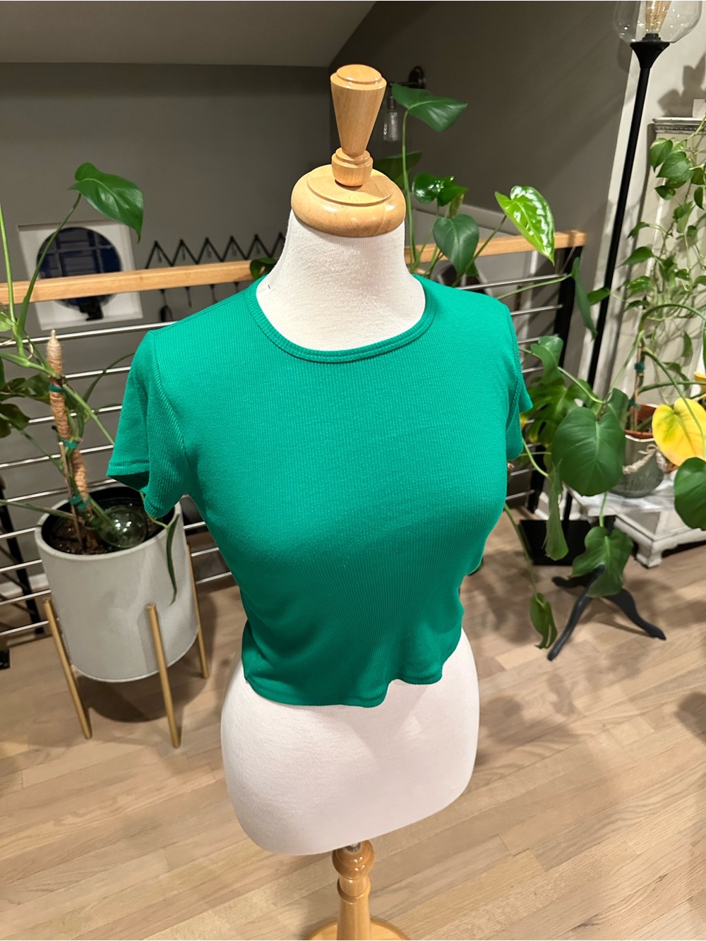 Urban Outfitters BDG Emerald Green Ribbed Crewneck Crop Top